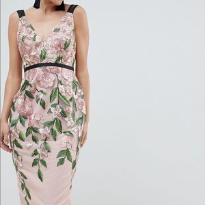 Unique Floral Formal Midi Dress 🌸